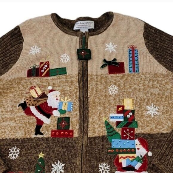 NEW Vintage Tiara International Christmas Embellished Zip Up Sweater Cardigan - Picture 5 of 14